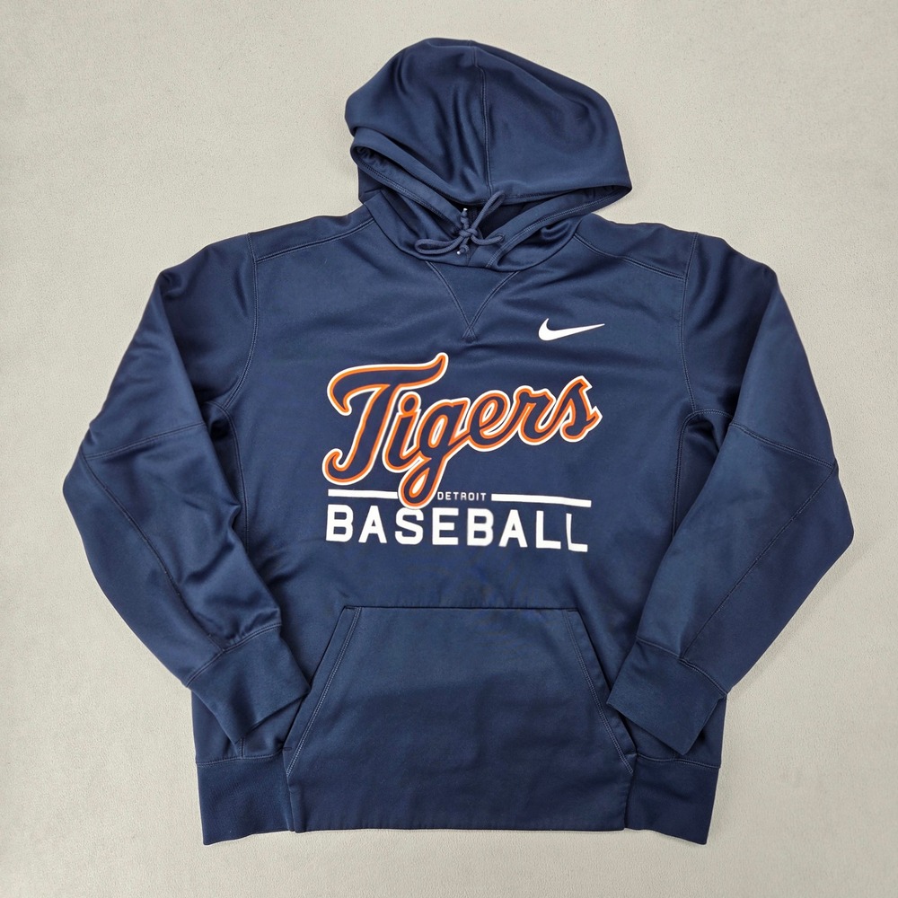 Nike Mens Large Detroit Tigers Baseball Dri-FIT Hoodie Navy Blue MLB Sporty